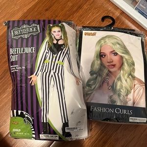 Beetle juice costume with wig